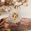 Anillo de Citrino Amarillo Natural Amatista Topacio para Mujer Transmisión en Vivo Xiaohongshu Douyin Joyería de Piedras Preciosas Color Plata S925 Venta al por Mayor