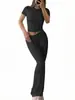 Roupas Europeias e Americanas para Mulheres Transfronteiriças Amazon Primavera e Verão 2026 Novo Comércio Exterior Casual Cor Sólida Slim-Fit Manga Curta Conjunto de Calças Longas para Mulheres