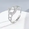Anel S925 de prata esterlina maciça 7mm com cravação oca para DIY zircônia com base pontiaguda estilo luxo leve para live stream TikTok com design oco de céu estrelado