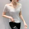 Tiro Real Spot Verano 2023 Nuevo Sexy Encaje Calado Diamante Caliente Delgado Moda Manga Corta Camisa T-Shirt para Mujeres