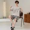 Pijama de Verano para Hombre, Algodón Puro de Manga Corta con Estampado de Dibujos Animados, Algodón Fresco para el Verano, Se Puede Usar Afuera, Conjunto de Ropa para el Hogar para Niños