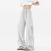 Calças cargo plissadas masculinas, corte reto solto, calças táticas de paraquedista de perna larga para o verão, calças casuais plus size estilo americano para atividades ao ar livre