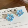 Brincos Azuis com Gotejamento de Óleo Flor de Íris, Suaves e Frescos, Elegância Francesa, Estilo Quente de Verão, Estilo de Férias na Praia, Brincos de Luxo Leve
