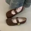 Primeiro Encontro Ji Retro Bico Redondo Fivela de Metal Mary Jane Sapatos Femininos Camurça Elegante Sapatos Únicos Corte Baixo Fundo Plano Sapatilhas