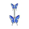 Nuevo Anillo de Ombligo Mariposa Pequeña con Goteo de Aceite Corazón de Chica Mariposa Diamante Acero Inoxidable Joyería de Piercing Clavo de Ombligo