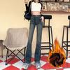 Jeans Retrô Estilo Americano com Forro de Lã, Estilo Spice Girl, Micro Flare, Feminino, Inverno Novo, Cintura Alta, Slim Fit, Calças Emagrecedoras