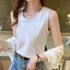 Playera sin mangas blanca de cuello redondo de algodón puro para mujer Verano 2025 Nueva suelta con fondo Top simple