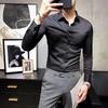Camisa casual de manga larga para hombre, estilo coreano, ajustada, con bordado atractivo, estilo estilista, nueva camisa de chico con espíritu, sin planchado