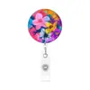 Crachá de identificação do fabricante com tema floral e clipe retrátil, revestimento plástico de fácil fixação, adequado para crachás temáticos florais e de animais para uso transfronteiriço