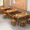Mesa de Comedor de Madera Maciza, Mesa y Sillas de Comedor Comerciales, Mesa y Sillas para Restaurante de Hot Pot y Tienda de Fideos, Mesa de Comedor para Comedor de Comida Rápida, Mesa de Comedor Carbonizada