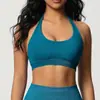 Sujetador deportivo cruzado sin costuras para mujer, que alisa la espalda, de corte ajustado, alta elasticidad, ajustado, con cuello halter, adecuado para correr, fitness y yoga