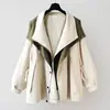 Moda Femenina Otoño 2026 Nuevo Amazon Transfronterizo Corte Holgado Con Capucha Cremallera Patchwork Gabardina