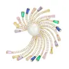 Broche de Fuegos Artificiales de Perla, Accesorios de Zirconia Colorida Incrustada de Alta Gama, Pin de Flor de Solapa de Nicho, Hebilla de Bufanda de Seda Otoño e Invierno Regalo