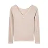 Camellia Escote en V Encaje Térmico Cálido Ropa Interior Adelgazante Sin Costuras Se Puede Usar Afuera Alta Elasticidad Cuello Redondo Conjunto Cálido Top de Manga Larga