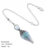 Colgante de péndulo de cristal natural, color plata vintage, piedra triturada multicolor, cono hexagonal, meditación yoga, cristal de meditación de frecuencia ajustable