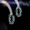 Aretes de Clip Azules Turquesa de Nuevo Estilo Transfronterizos, Pendientes de Aro de Alta Gama con Sentido de Diseño, Circonitas Microincrustadas, Accesorios para Orejas Versátiles y Exquisitos