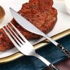 Conjunto de Talheres de Aço Inoxidável 430 com Cabo de Madeira Imitada Criativo Estudante Casa Faca e Garfo para Bife Talheres para Comida Ocidental Garfo e Colher para Sobremesa