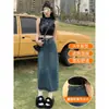 Saia jeans de cintura alta com fenda para mulheres, novo estilo de verão 2026, saia evasê petite, saia longa bodycon vintage
