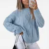 Suéter de punto casual holgado de color liso, nuevo europeo y americano, para mujer, otoño e invierno, cuello redondo, talla grande, suéter de punto trenzado
