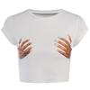 Camiseta Básica de Cuello Redondo con Estampado de Palmeras de Manga Corta Moda Callejera Europea y Americana Ajustada Corta Hasta el Ombligo Versátil