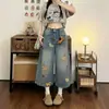 Novedad de verano estilo americano lindo diseño de cachorro toalla bordada shorts de mezclilla para mujer, pantalones de pierna ancha cropped de corte holgado, modernos