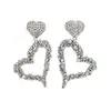 Pendientes de Corazón Geométrico Hueco Estilo Corte Europeo y Americano con Diamantes, Pendientes de Lujo Ligero de Gama Alta, Accesorios de Oreja Exagerados