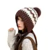 Gorro pullover doce e versátil com forro de fleece para mulheres, gorro de lã casual estilo Fair Isle para outono e inverno, gorro quente e à prova de frio para atividades ao ar livre