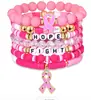 Pulseira Pulseira de Câncer Pulseira de Presente de Feriado Pingente de Fita de Cristal Rosa Pulseira de Pedra Vermelha com Laço
