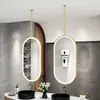 Espejo Colgante de Hierro Forjado, Espejo de Baño Inteligente Colgante con Luz, Pantalla Táctil, Espejo Ovalado para Colgar en el Techo del Baño para Casas de Huéspedes