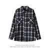 Camisa Xadrez Americana de Primavera e Outono Feminina Novo Estilo Estilo Hong Kong Retro Tendência Solta Moda Xadrez Manga Longa Camisa Senso de Design
