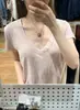 Camiseta de Linho e Algodão Fina com Decote V e Flocos de Neve para Mulheres, Verão, Redutora de Idade, Caimento Solto, Tamanho Grande, Cobre o Corpo, Camada Interna, Blusa de Manga Curta