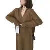 Vestido de Punto con Capucha para Mujer 2025 Otoño e Invierno Nuevo Estilo Estilo Perezoso Holgado Por Encima de la Rodilla Base de Punto de Longitud Media