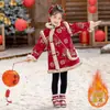 Nuevo Cheongsam Modificado Estilo Chino para Niñas Modelo Invierno 2025 con Forro Polar, Moderno y Elegante, Conjunto Festivo de Dos Piezas para Año Nuevo para Niños