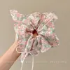 Lenço quadrado grande com estampa floral pequena, elástico de cabelo para mulheres, faixa de cabelo elástica, acessório de cabelo com estilo coreano de alta qualidade
