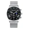 Reloj de Negocios para Hombre Transfronterizo Nuevo Simple Falso Tres Ojos Hebilla Oculta Personalizada Malla Casual Calendario Reloj de Cuarzo