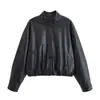 Comercio Exterior Transfronterizo Spot Estilo Europeo y Americano Ropa para Mujer Otoño 2025 Nueva Moda Retro Chaqueta Negra de Imitación de Cuero con Cuello Alto