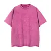 Camiseta de manga corta de algodón puro teñida con cera vintage de lavado pesado de marca de moda, unisex, ajuste holgado retro de verano con hombros caídos