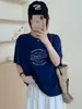 Camiseta de Algodón de Verano con Copos de Nieve, Bloques de Color, Forma de Arco de Trece Líneas, Cuello Redondo, Corte Ajustado, Mangas Cortas Versátiles