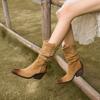 Botas vaqueras de tacón grueso puntiagudas estilo europeo y americano, botas de tacón alto, tacón medio, nuevas de moda otoño e invierno 2024, botas para mujer, comercio exterior transfronterizo