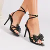 Sandálias de Salto Alto com Tira de Borboleta Sapatos Romanos Envolvidos com Sapatos Femininos de Alta Qualidade Transfronteiriços Estilo Europeu e Americano Sandálias de Salto Agulha com Biqueira Aberta