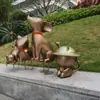 Ornamento de escultura de animal gato em aço inoxidável estilo luxo leve, decoração de jardim externo, ornamento decorativo design de gato da sorte