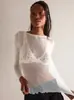 Camiseta de Malla Transparente con Decoración de Pedrería, Estilo Sexy y Atractivo Primavera-Verano, de Venta Caliente en Amazon, de Manga Larga para Mujer
