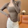 Camisa básica de cuello cuadrado blanco para mujer, primavera y otoño, de alta gama, interior ajustado, camiseta de manga larga, top sexy corto ajustado a la moda
