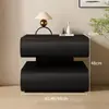 Mesita de noche flotante de doble cajón, color nogal, diseño moderno minimalista sin tiradores, gabinete de almacenamiento para mesita de noche de dormitorio