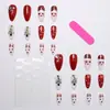 24 Piezas de Árbol de Navidad Transfronterizo Populares Almendra Uñas Portables Papá Noel Árbol de Navidad Reno Manicura Uñas Postizas