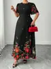 Comércio Exterior Transfronteiriço Europeu e Americano Tamanho Plus Novo Estilo Verão 2026 Elegante Gola Redonda Estampado Cintura Marcada Vestido de Comprimento Médio