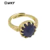 WT-R488 Anillo para mujer de oro de 18 quilates bañado en oro, con flor incrustada de gemas de colores originales, ajustable, accesorios para el día a día