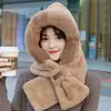 Inverno Novo Chapéu e Cachecol de Capivara Urso Conjunto de Peça Única Duas Peças Feminino Vento Prova Forrado com Fleece Quente Chapéu de Pelúcia