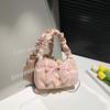 Bolsa Pequena Decorativa com Laço, Bolsa de Mão/Ombro Plissada Estilo Doce e Fashion, Bolsa Pequena Transversal Simples e Elegante, Versátil