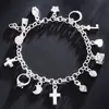 Pulsera con trece colgantes de moda exagerada de plata 925, joyería europea y americana transfronteriza para mujer, joyería de moda multielemento al por mayor